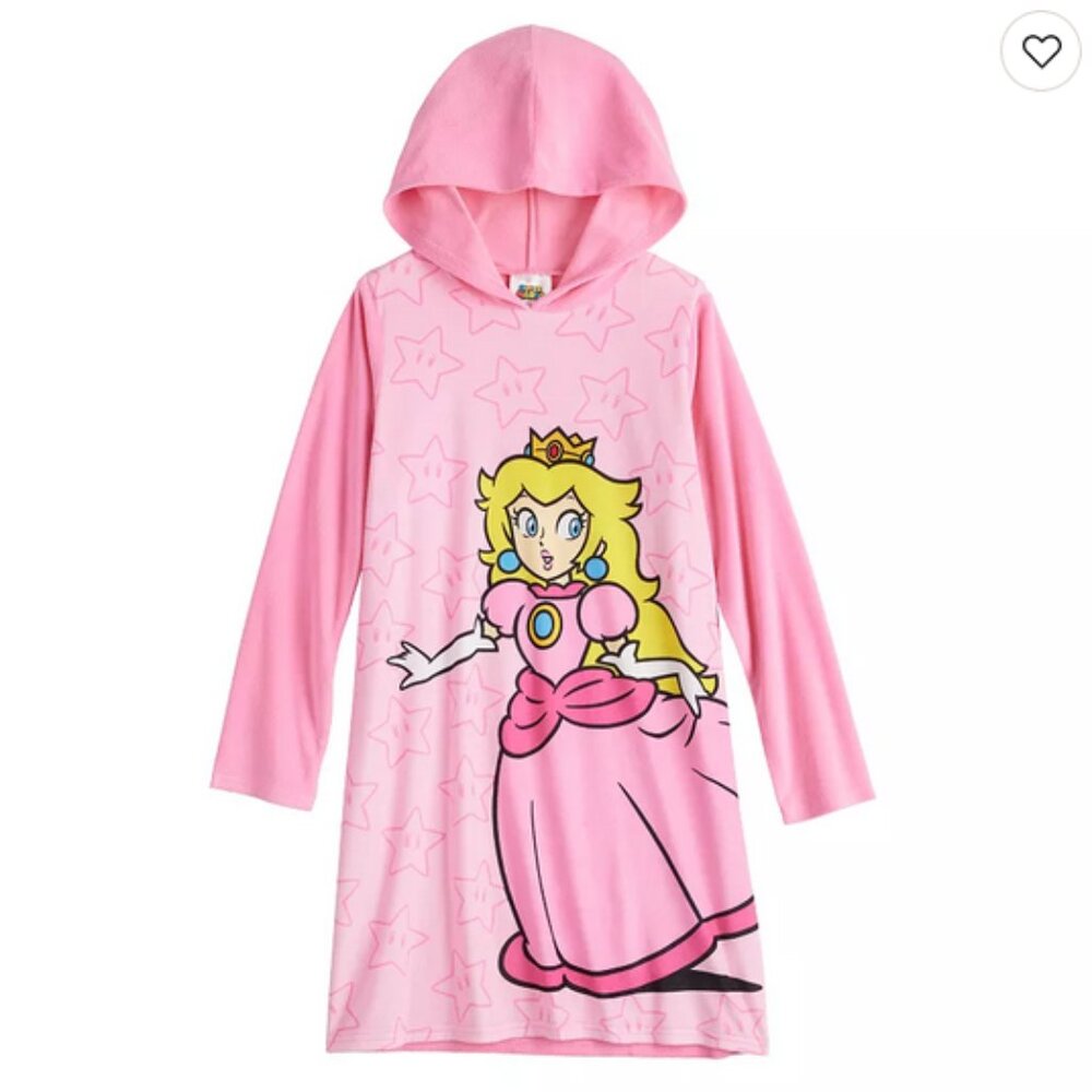 Girls Nintendo Super Mario Princess Peach Long Sleeve Hooded Gown Size 8 NWT